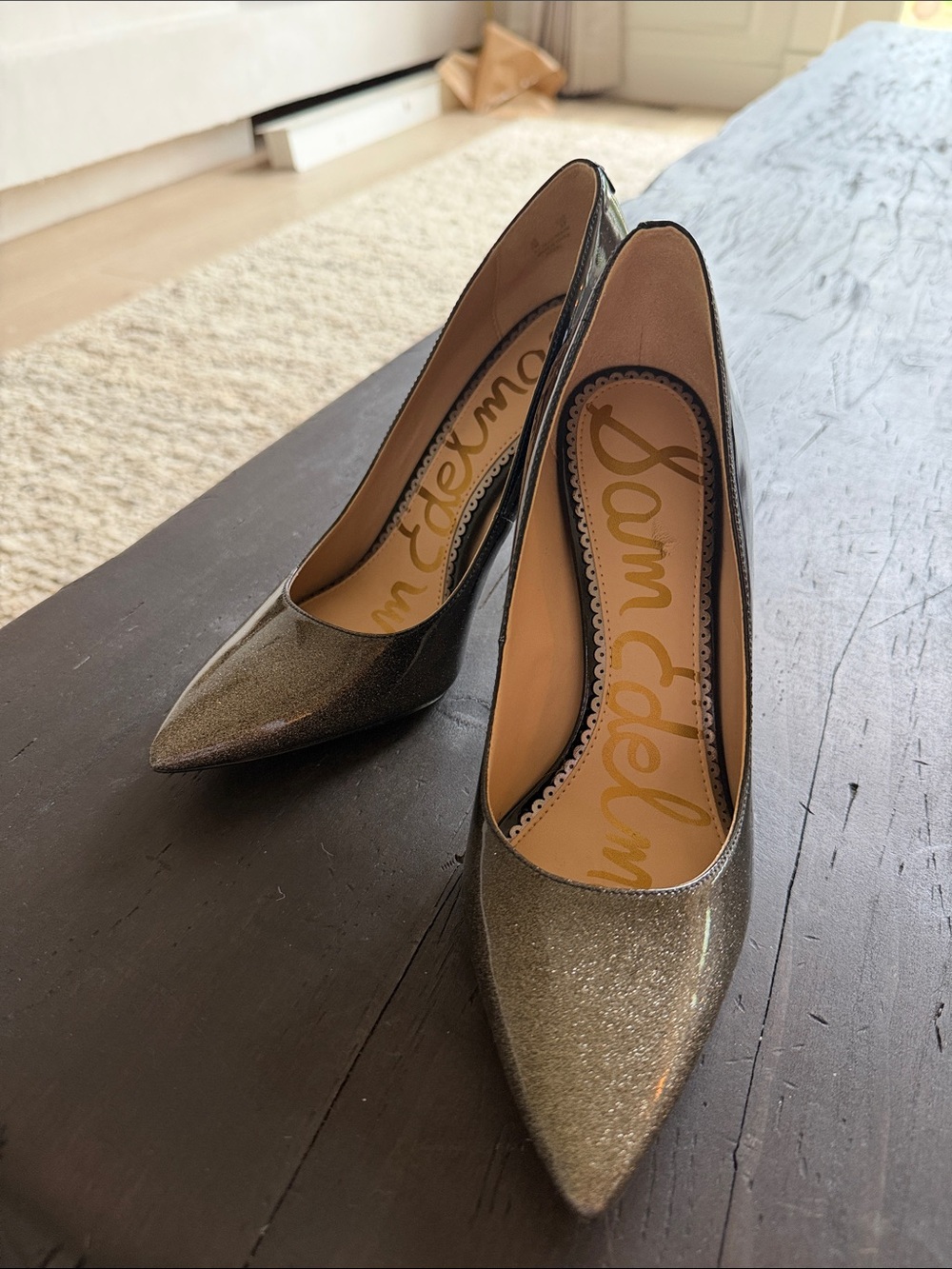 Sam Edelman Glitter Pointed-Toe Pumps - Metallic Silver